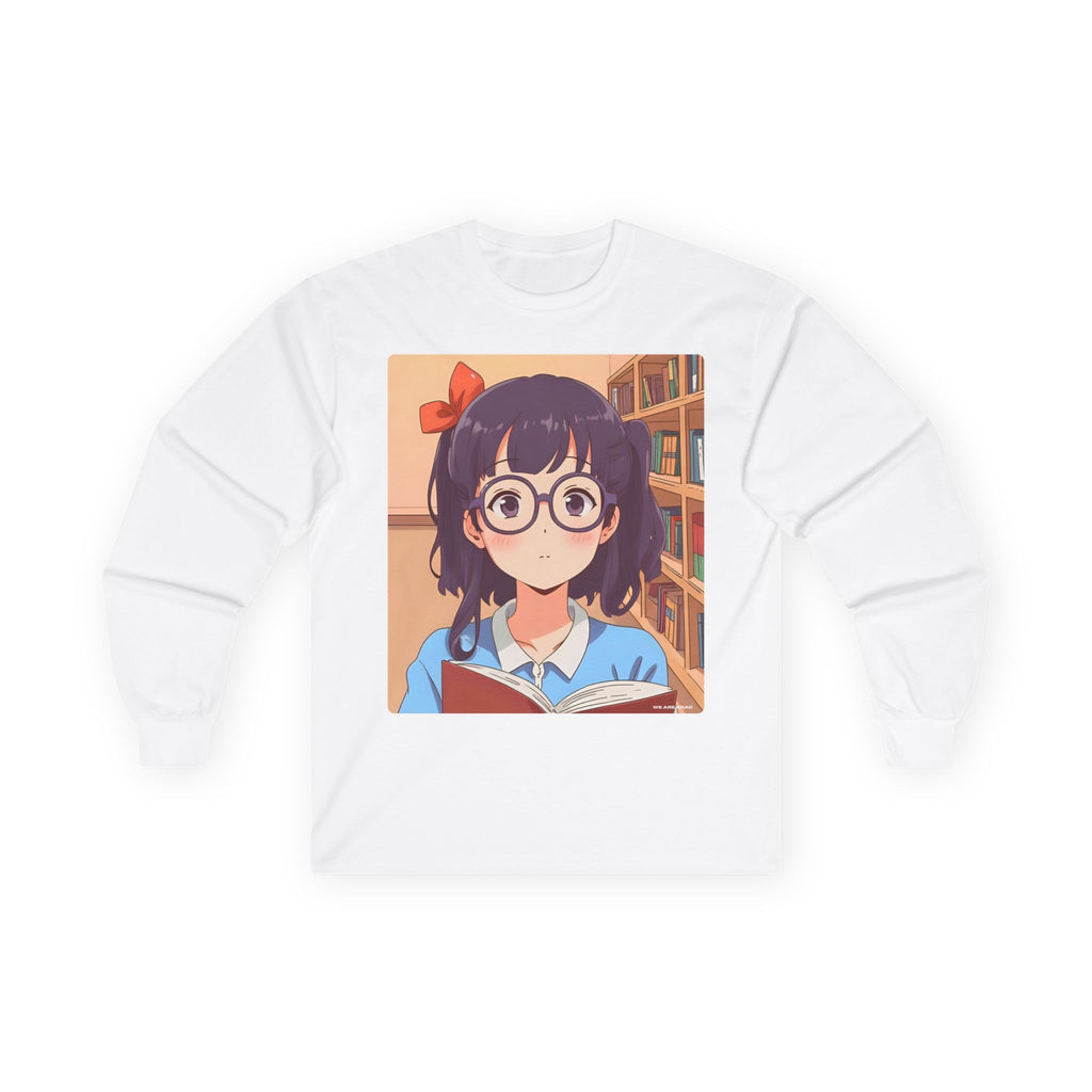 Geek Anime Girl Long Sleeve Tee 100% Cotton Retro Japanese Cartoon T-Shirt Gift White