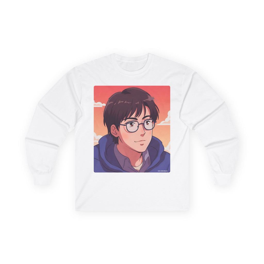 Geek Anime Boy Long Sleeve Tee 100% Cotton Retro Japanese Cartoon T-Shirt Gift White