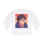 Geek Anime Boy Long Sleeve Tee 100% Cotton Retro Japanese Cartoon T-Shirt Gift White