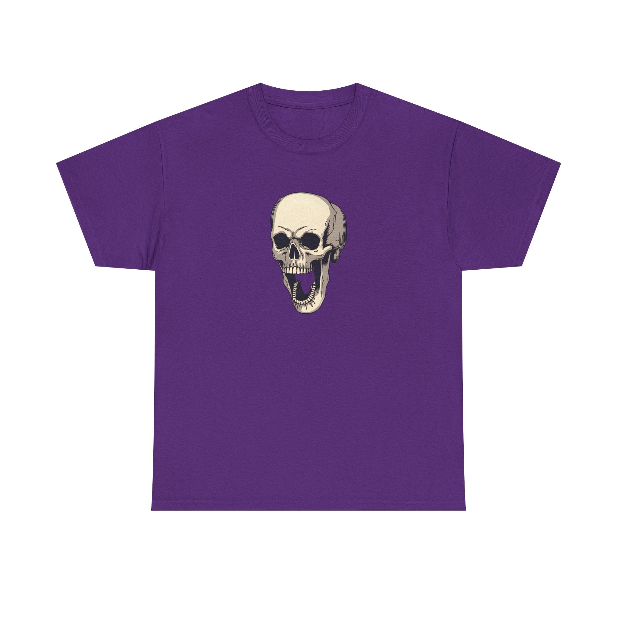 Laughing Skull Printed T-Shirt 100% Cotton Novelty Scary Halloween Tee Purple