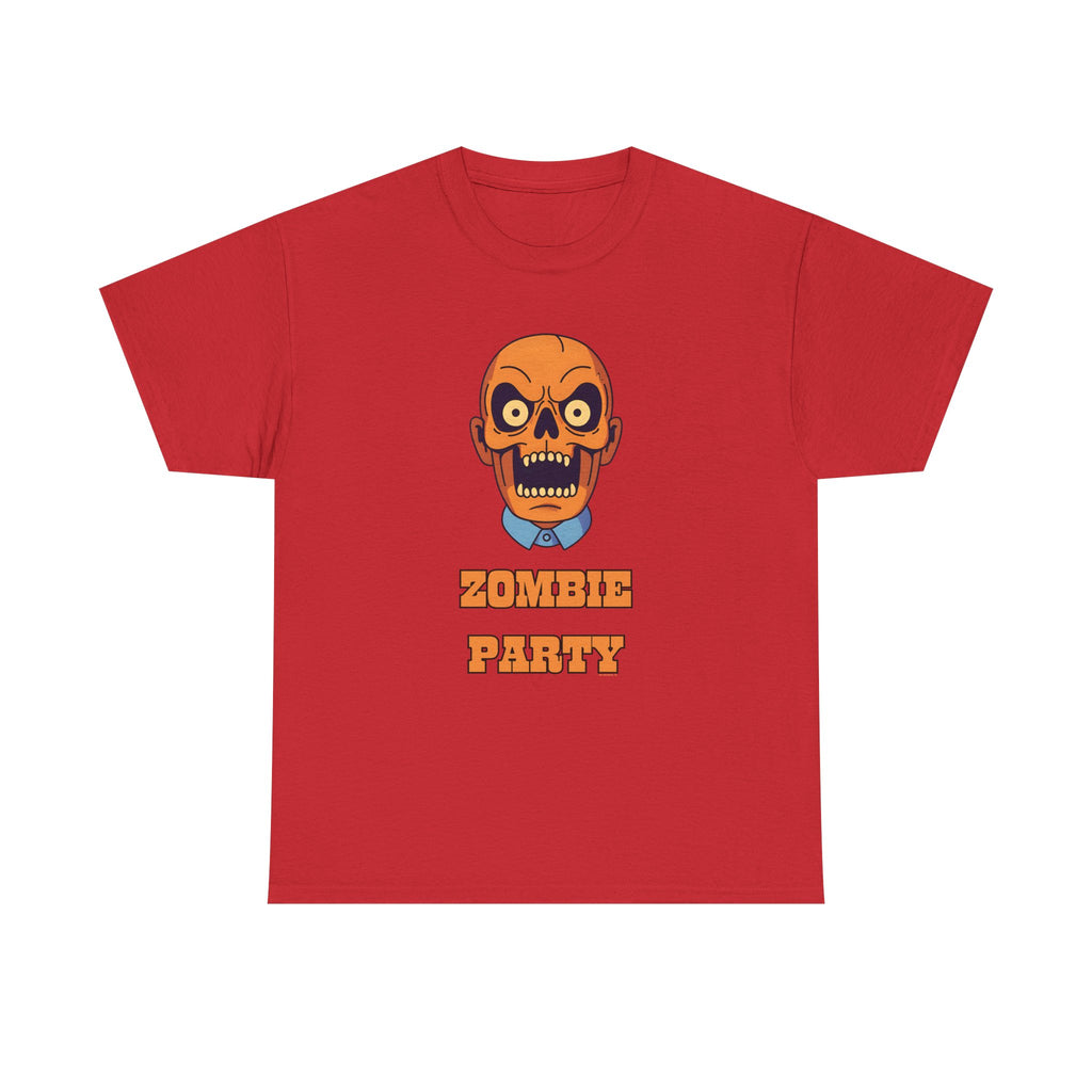Zombie Party Printed T-Shirt 100% Cotton Novelty Scary Skull Halloween Tee Red