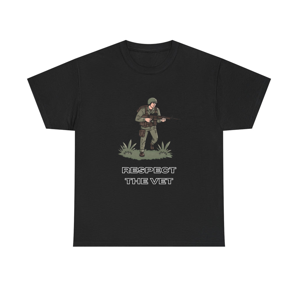 Respect The Vet Printed T-Shirt 100% Cotton Novelty Army Soldier Veteran Tee Black