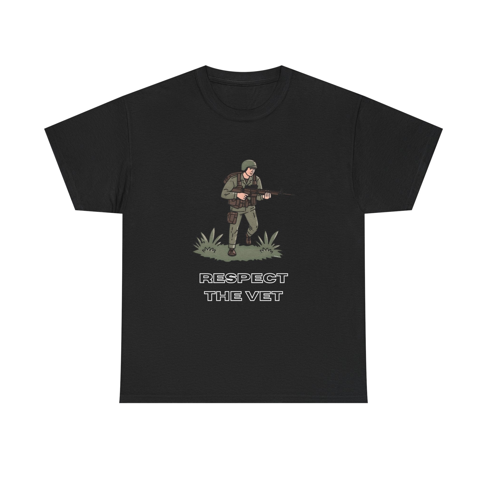Respect The Vet Printed T-Shirt 100% Cotton Novelty Army Soldier Veteran Tee Black