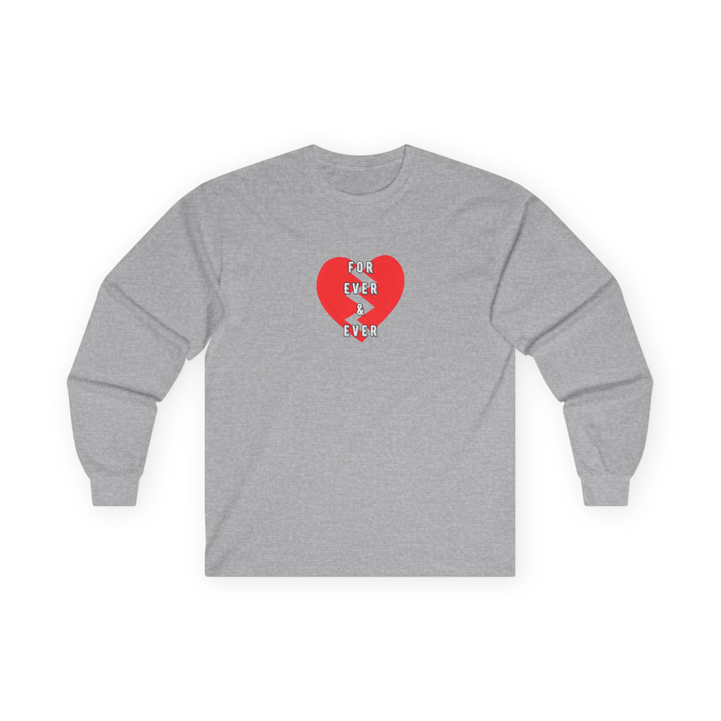 For Ever & Ever Broken Heart Long Sleeve Tee 100% Cotton Retro Heart T-Shirt Emo Goth Alternative Gift Sport Grey