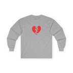 For Ever & Ever Broken Heart Long Sleeve Tee 100% Cotton Retro Heart T-Shirt Emo Goth Alternative Gift Sport Grey