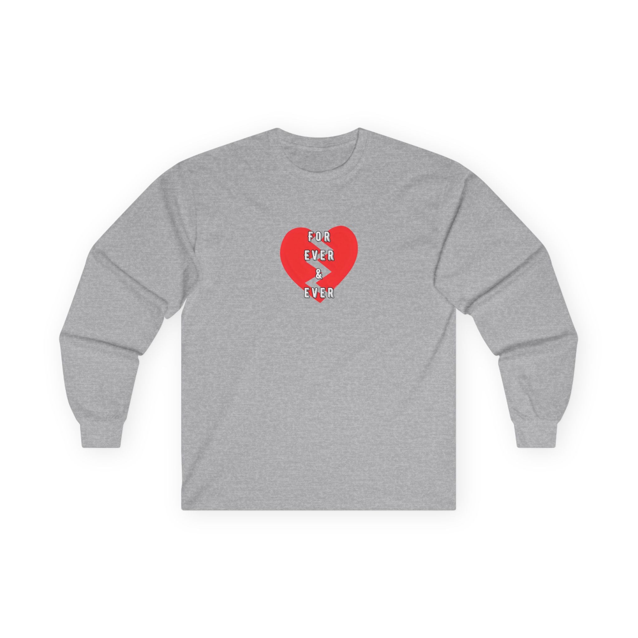 For Ever & Ever Broken Heart Long Sleeve Tee 100% Cotton Retro Heart T-Shirt Emo Goth Alternative Gift Sport Grey