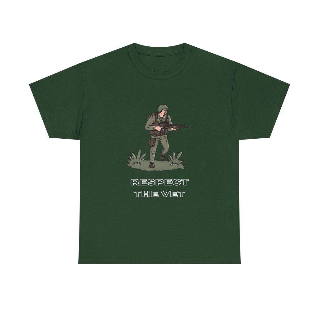 Respect The Vet Printed T-Shirt 100% Cotton Novelty Army Soldier Veteran Tee Forest Green