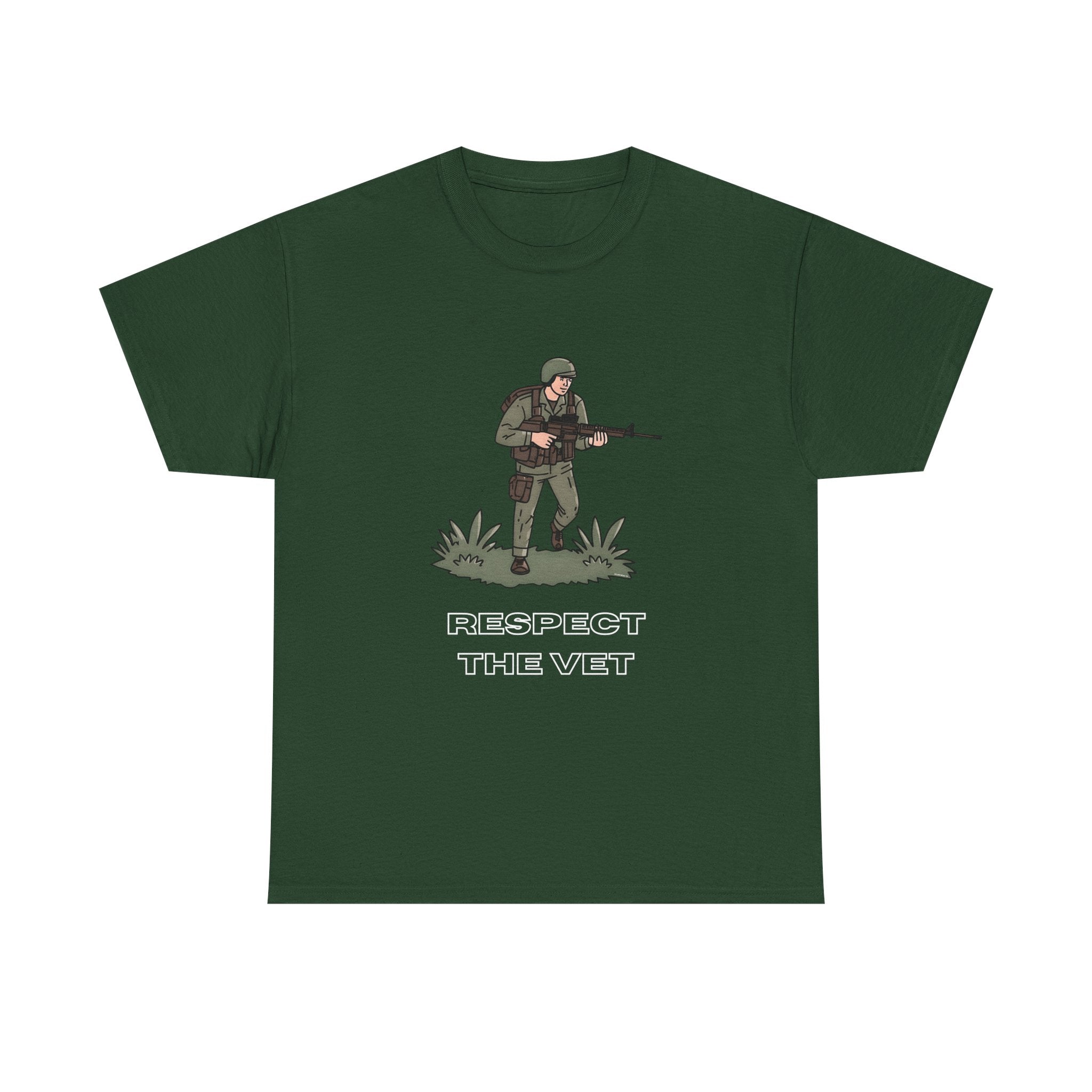 Respect The Vet Printed T-Shirt 100% Cotton Novelty Army Soldier Veteran Tee Forest Green