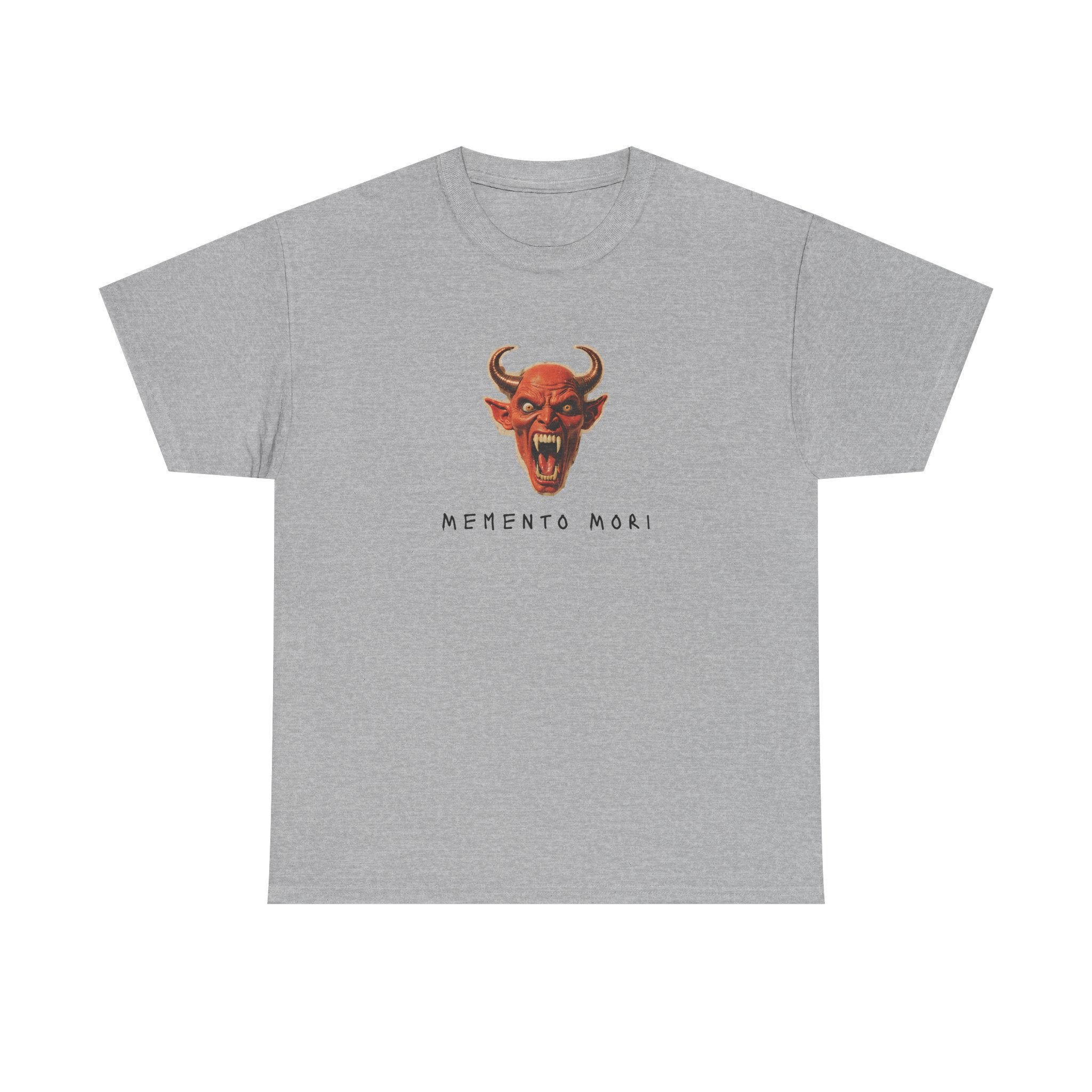 Memento Mori Devil Printed T-Shirt 100% Cotton Halloween Scary Satan Tee Gift Sport Grey