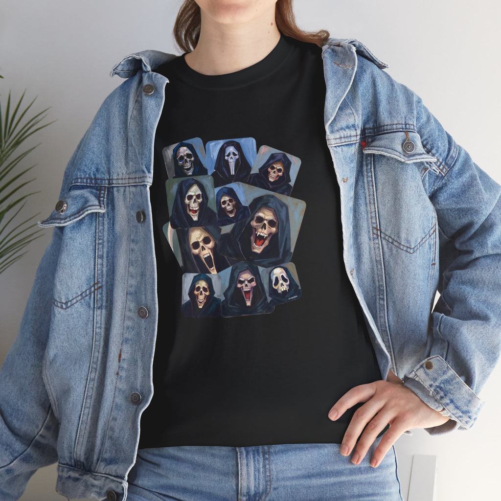 Grim Reaper Collage Printed T-Shirt 100% Cotton Novelty Scary Halloween Death Tee