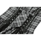 Dark in Love Ida Punk Grey Tartan Metal Studded Dress