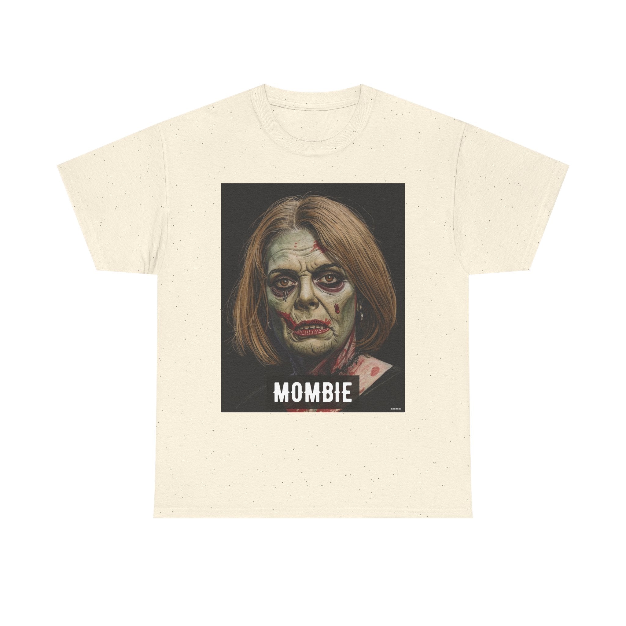 Mombie Halloween Printed T-Shirt 100% Cotton Scary Novelty Mom Zombie Tee Natural