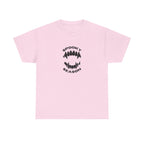 Spooky Season Halloween Printed T-Shirt 100% Cotton Scary Vampire Teeth Novelty Tee Light Pink