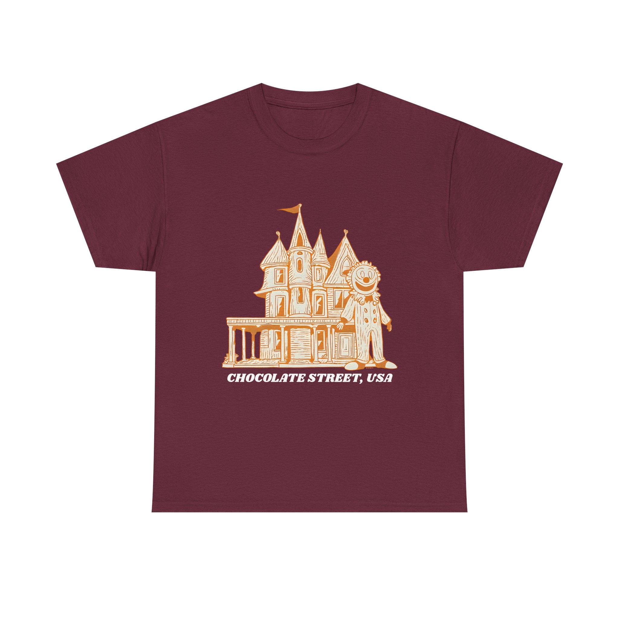 Chocolate Street USA Printed T-Shirt 100% Cotton Retro American Tee Maroon