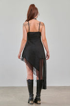 Gothic Asymmetric Dress Mesh Hem Black Banned Apparel