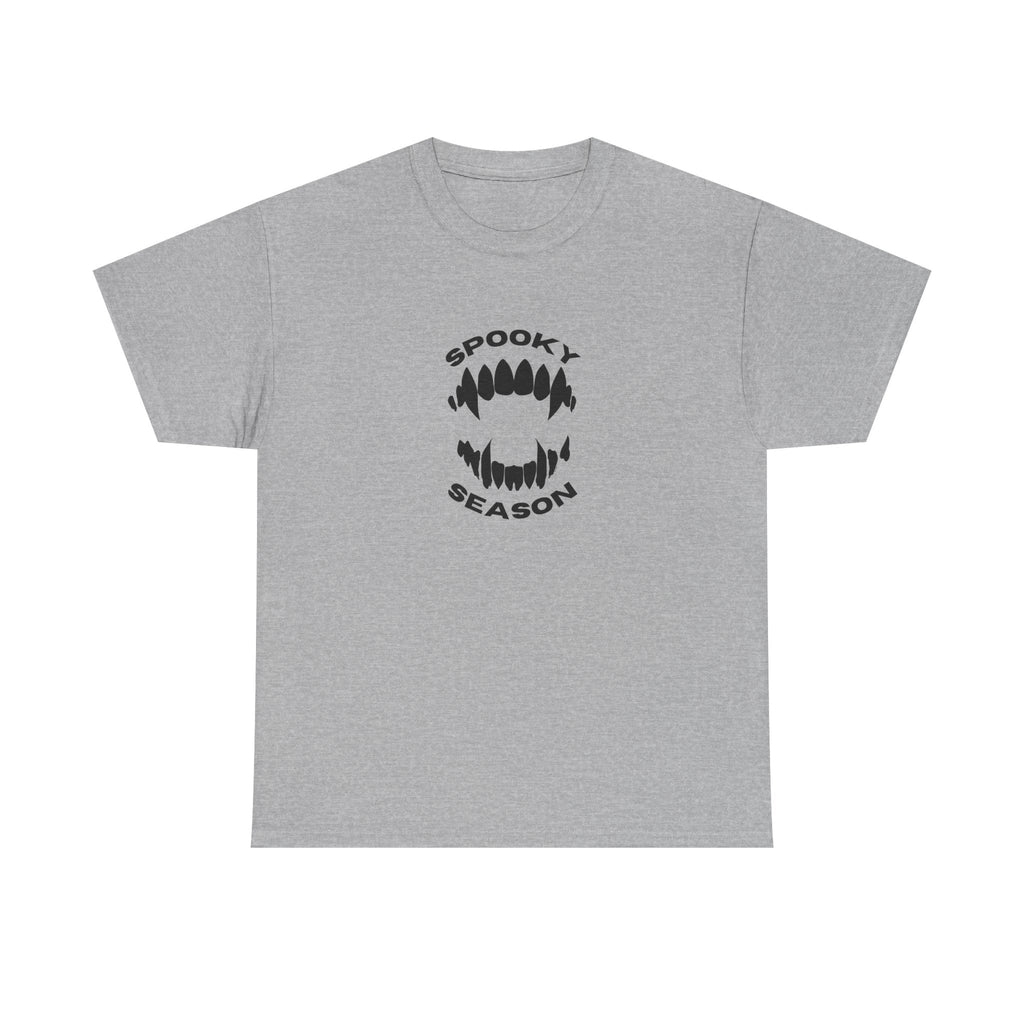 Spooky Season Halloween Printed T-Shirt 100% Cotton Scary Vampire Teeth Novelty Tee Sport Grey