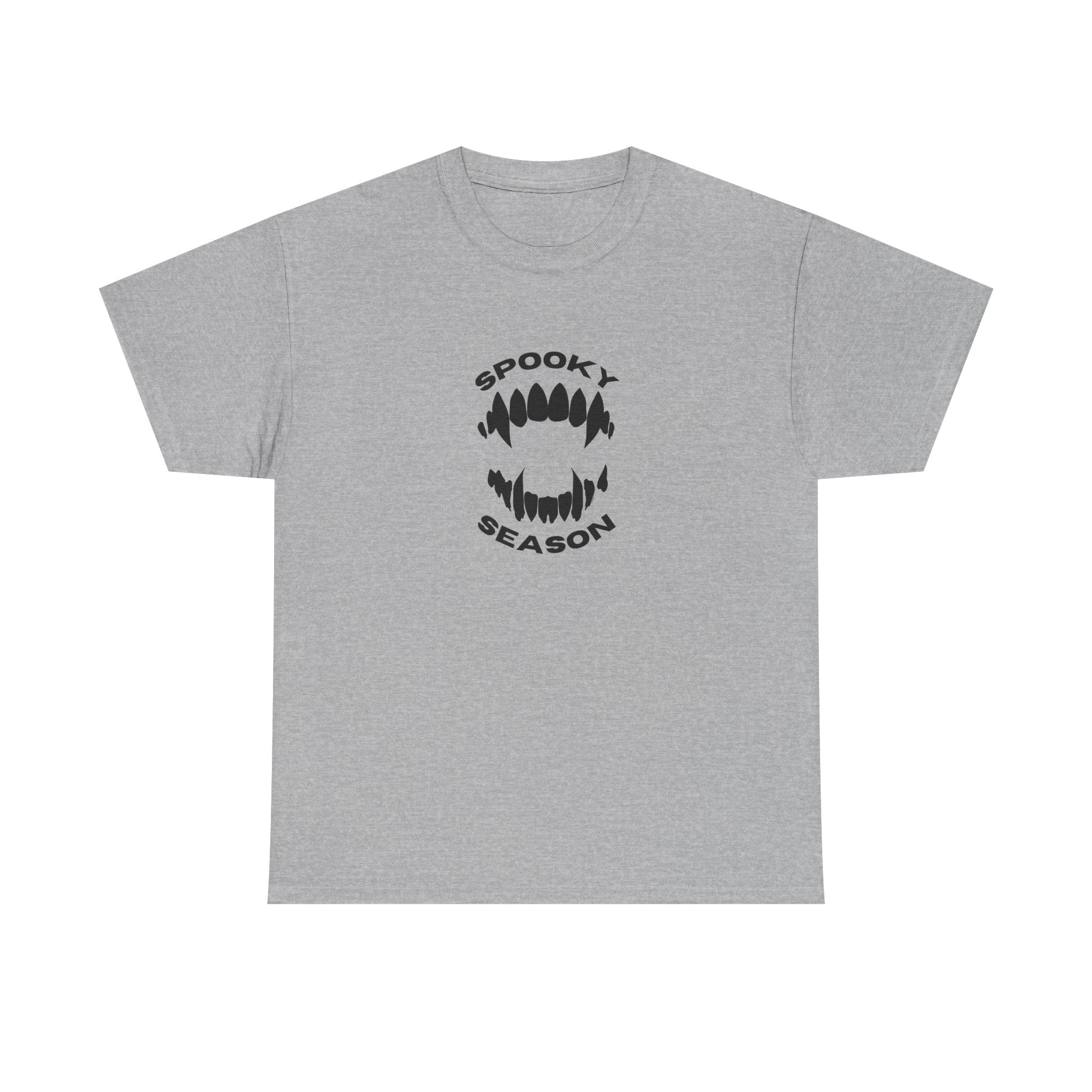 Spooky Season Halloween Printed T-Shirt 100% Cotton Scary Vampire Teeth Novelty Tee Sport Grey