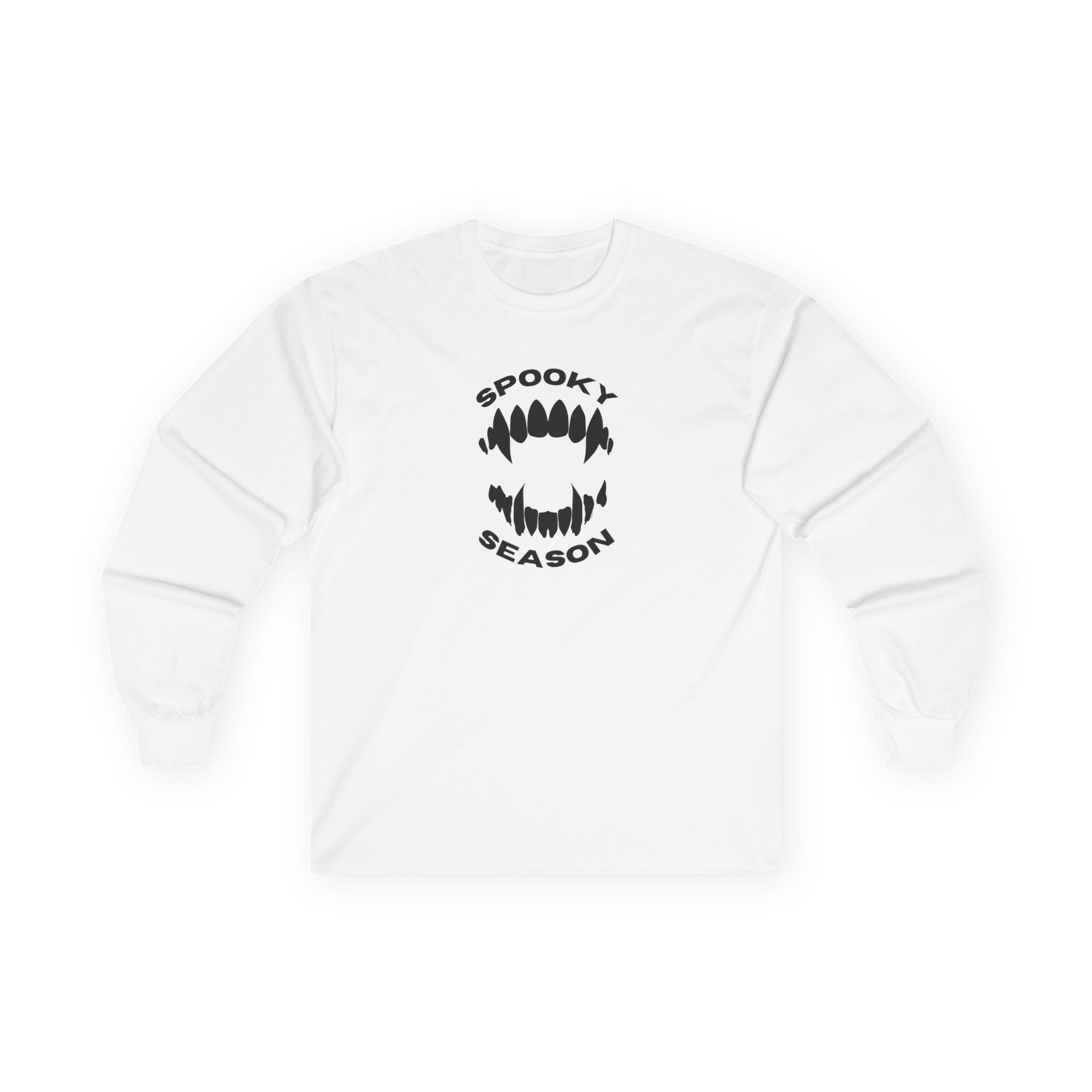 Spooky Season Long Sleeve Tee 100% Cotton Scary Vampire Teeth Halloween T-Shirt Gift White