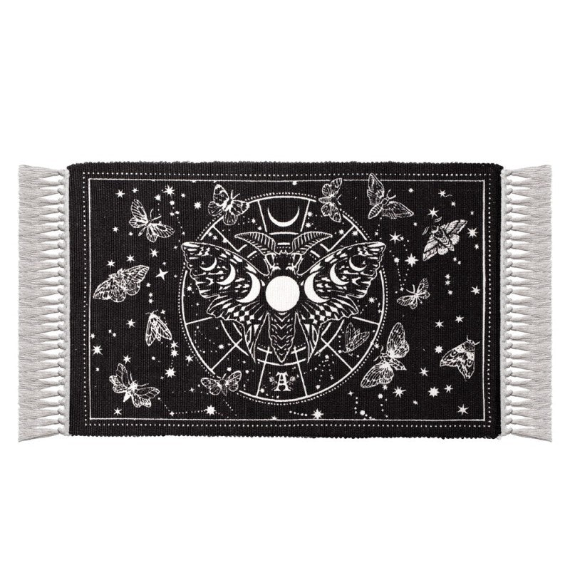 Lunar Moth Rug Gothic Cotton Moon Phase Decor