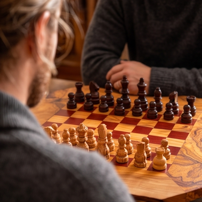Handcrafted Olive Wood Chess Set – Premium Flat Wooden Chess Board in Red & Black (Multiple Sizes Available)