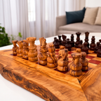 Handcrafted Olive Wood Chess Set – Premium Flat Wooden Chess Board in Red & Black (Multiple Sizes Available)