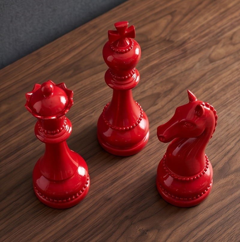 Giant Red Chess Pieces Decor Set of 3 - King, Queen & Knight Sculptures