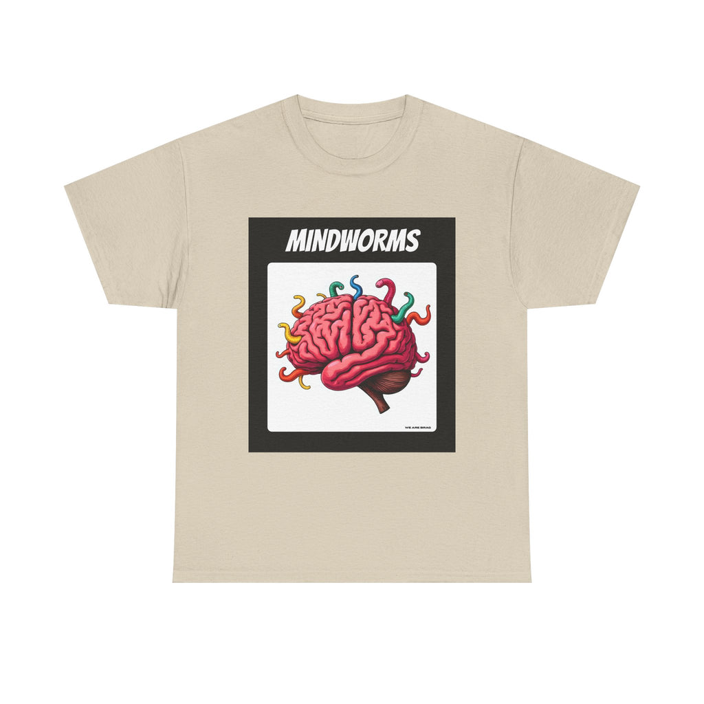 Mindworms Brain Printed T-Shirt 100% Cotton Weird Retro Novelty Worms Tee Sand