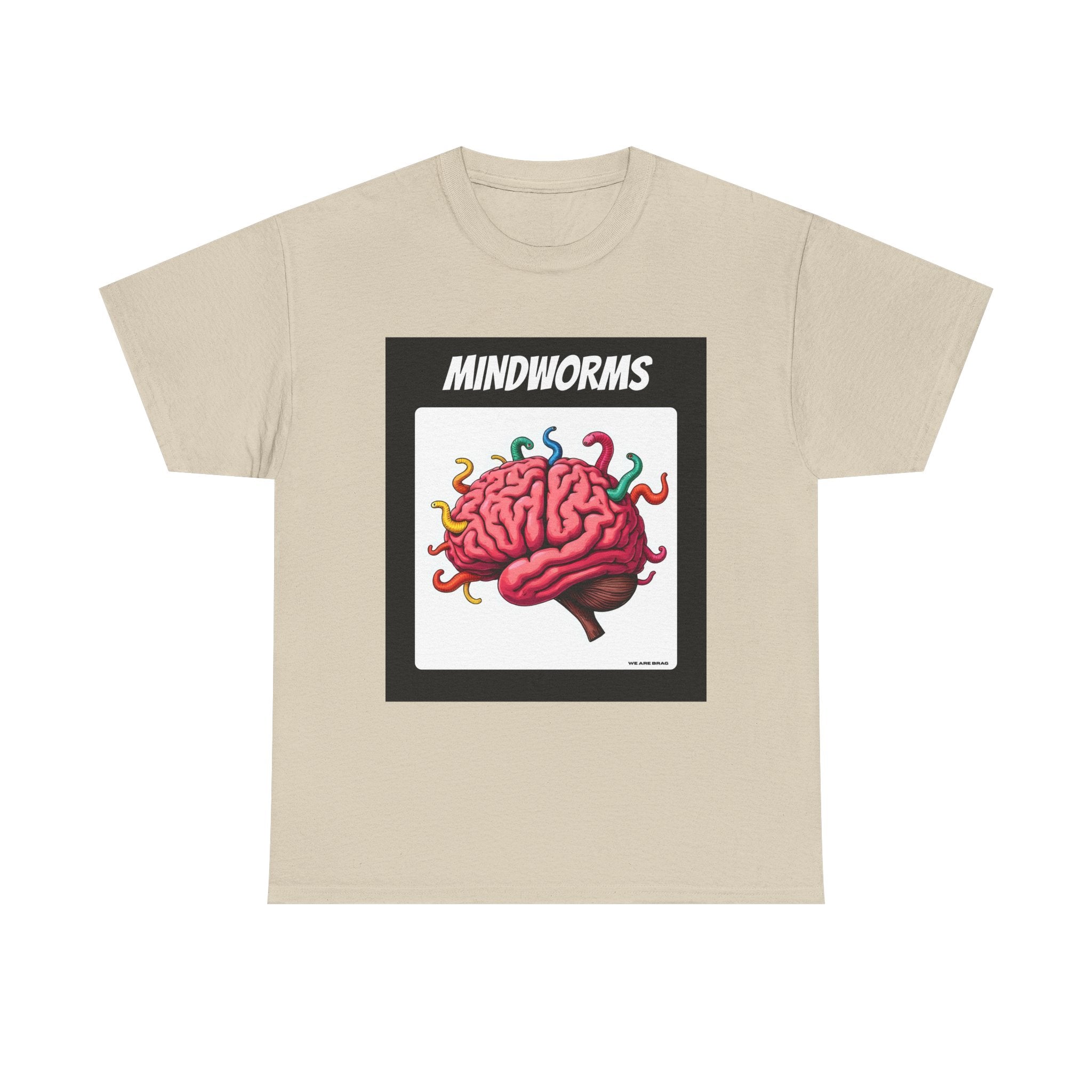 Mindworms Brain Printed T-Shirt 100% Cotton Weird Retro Novelty Worms Tee Sand