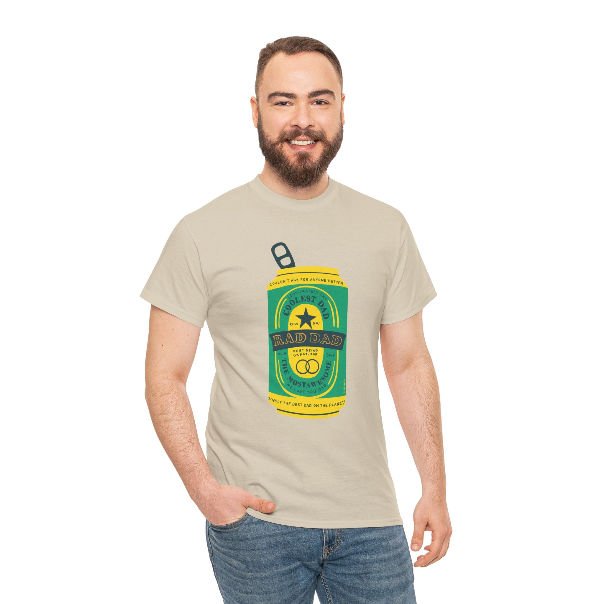 Rad Dad Beer Can Printed T-Shirt 100% Cotton Novelty Dad Tee Birthday Father's Day Gift