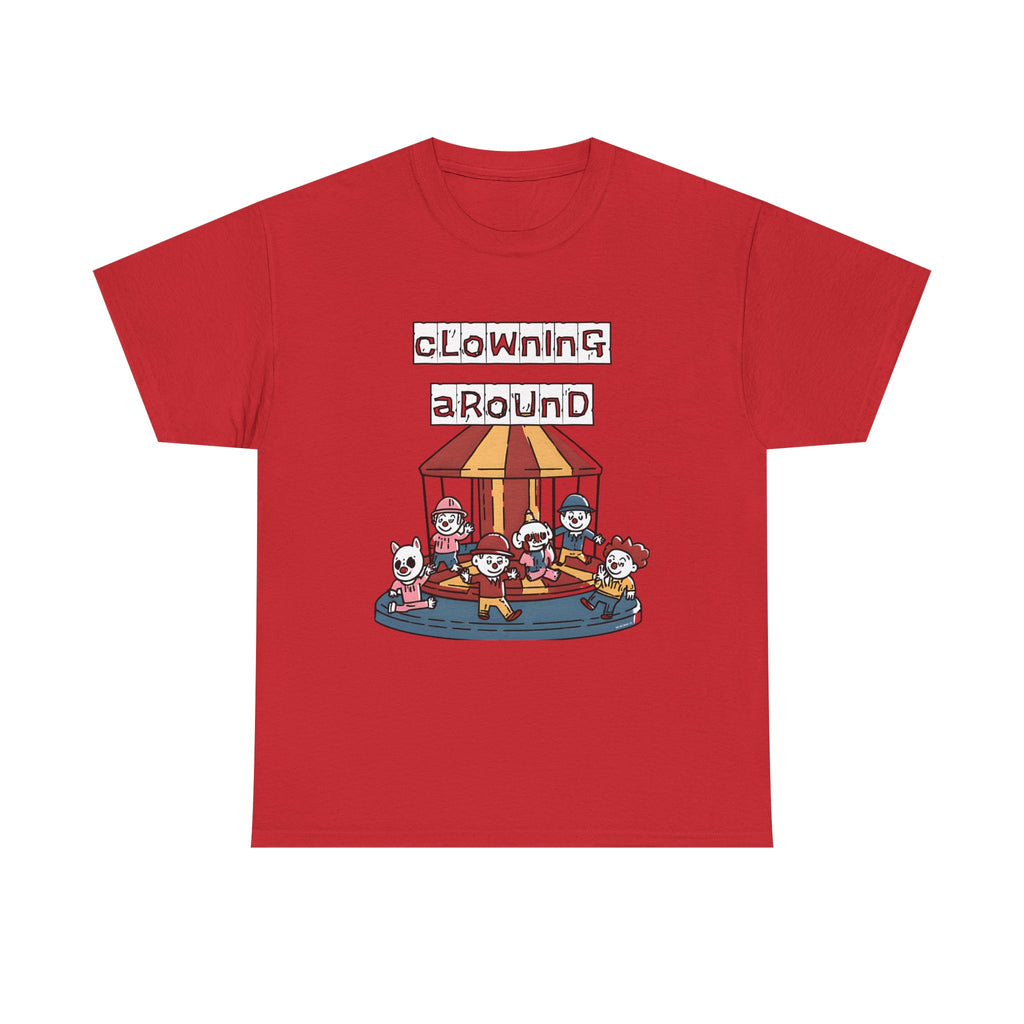 Clowning Around Novelty Printed T-Shirt 100% Cotton Weird Clown Merry Go Round Halloween Tee Red
