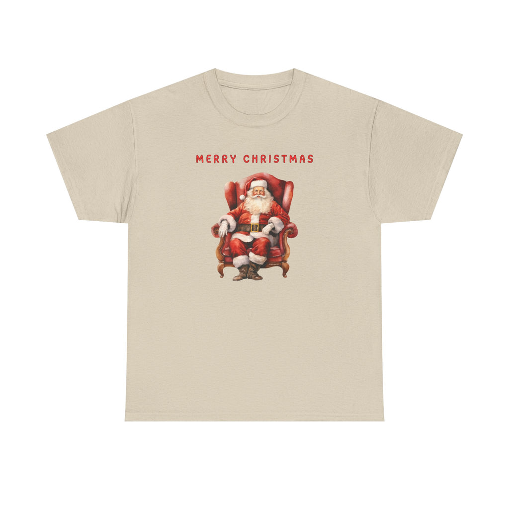 Merry Christmas Santa Throne Printed T-Shirt 100% Cotton Novelty Santa Claus Xmas Tee Gift Sand