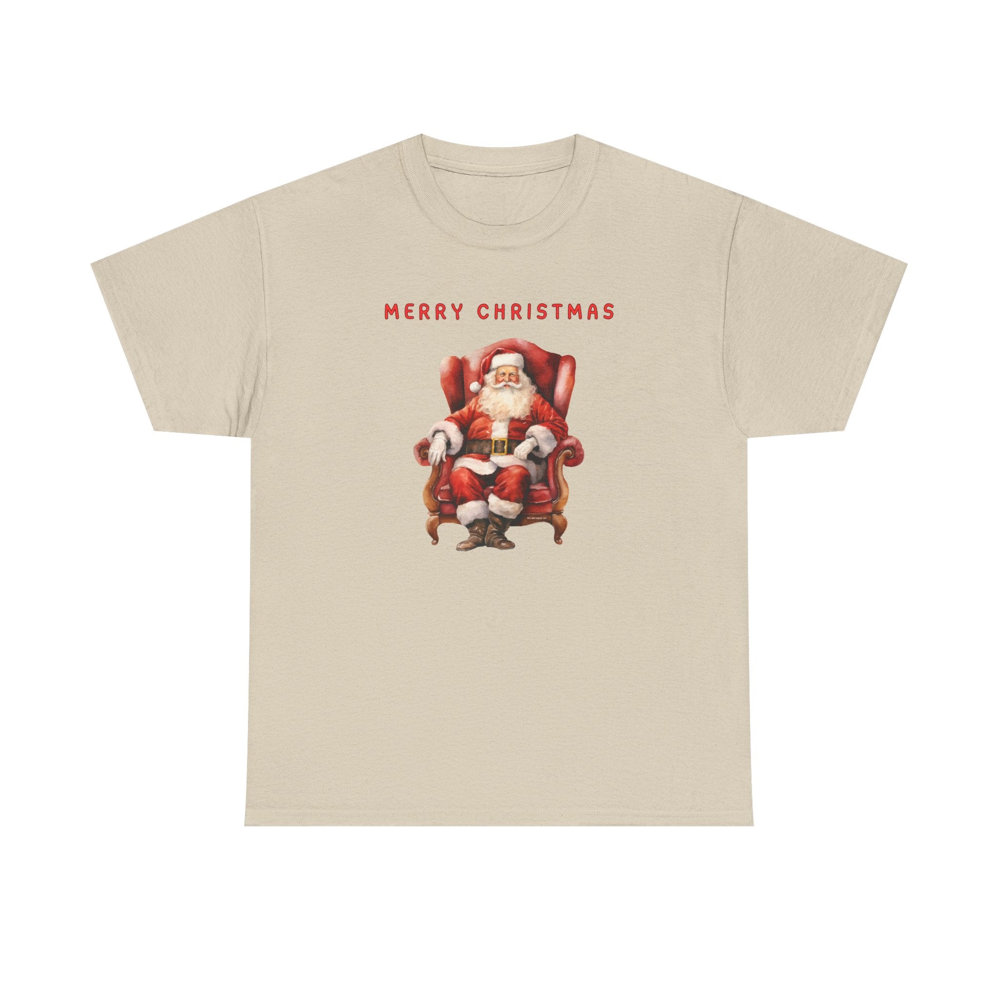 Merry Christmas Santa Throne Printed T-Shirt 100% Cotton Novelty Santa Claus Xmas Tee Gift Sand