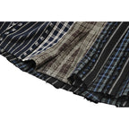Dark in Love Sage Tartan Patchwork Leather-Waist Pleated Mini Skirt