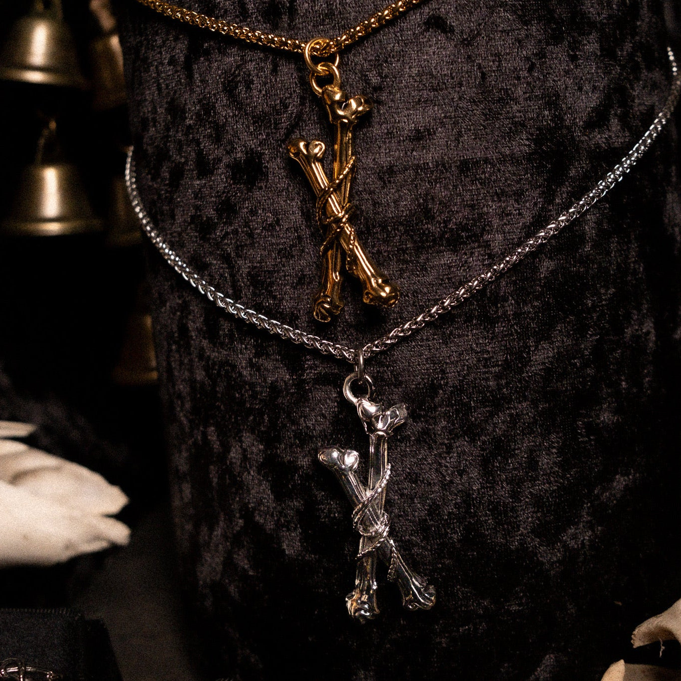 Gold Tethered Remains Bones Necklace