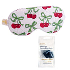 Satin Sleep Mask - White Cherries Print Sleep Mask & Black Earplugs