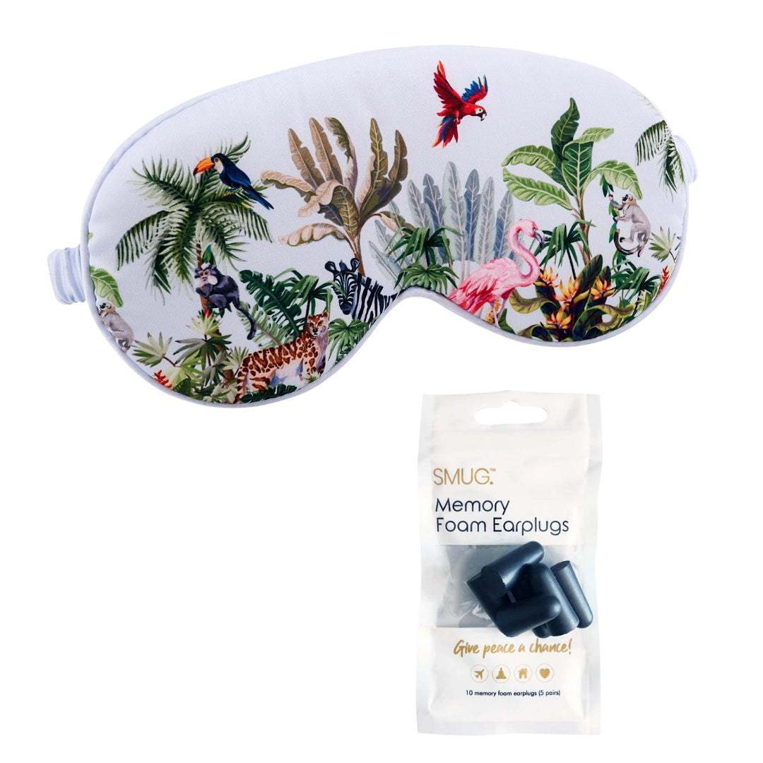 Satin Sleep Mask - Jungle Print Sleep Mask & Black Earplugs