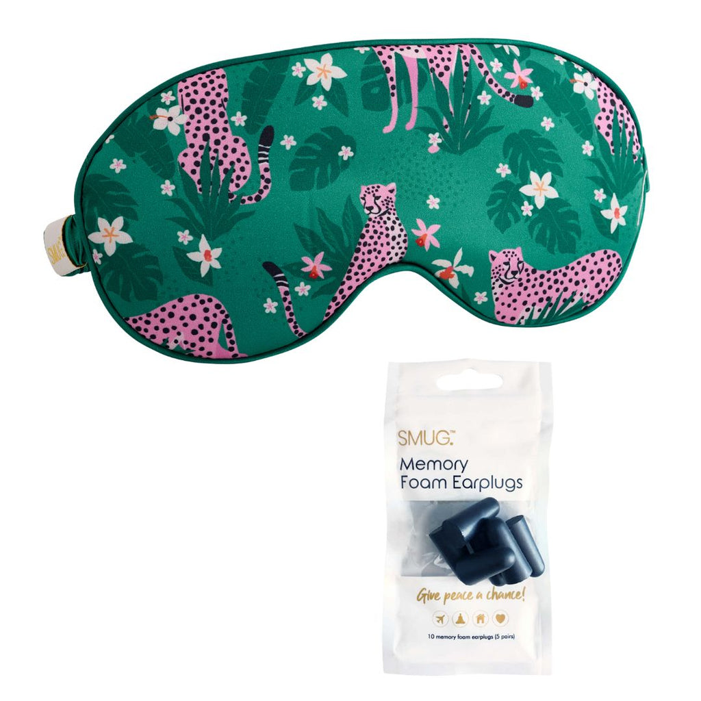 Satin Sleep Mask - Cheetah Print Sleep Mask & Black Earplugs