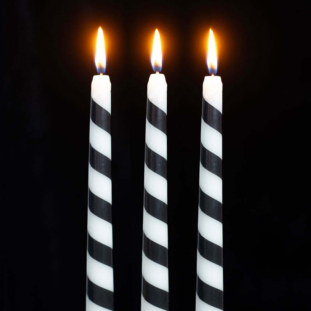 Gothic Gifts Set of 3 Black Candy Cane Taper Candles