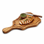 Handmade Olive Wood Freeform Meat Carving Board with Handle & Juice Groove | Live Edge Steak & Serving Board | Natural Grain | 45–60 cm