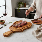 Handmade Olive Wood Freeform Meat Carving Board with Handle & Juice Groove | Live Edge Steak & Serving Board | Natural Grain | 45–60 cm