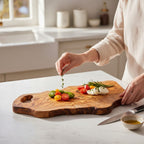 Handmade Olive Wood Freeform Cutting Board with Handle | Live Edge Charcuterie & Serving Board | Unique Natural Grain | 40–80 cm