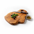 Handmade Olive Wood Freeform Cutting Board with Handle | Live Edge Charcuterie & Serving Board | Unique Natural Grain | 40–80 cm