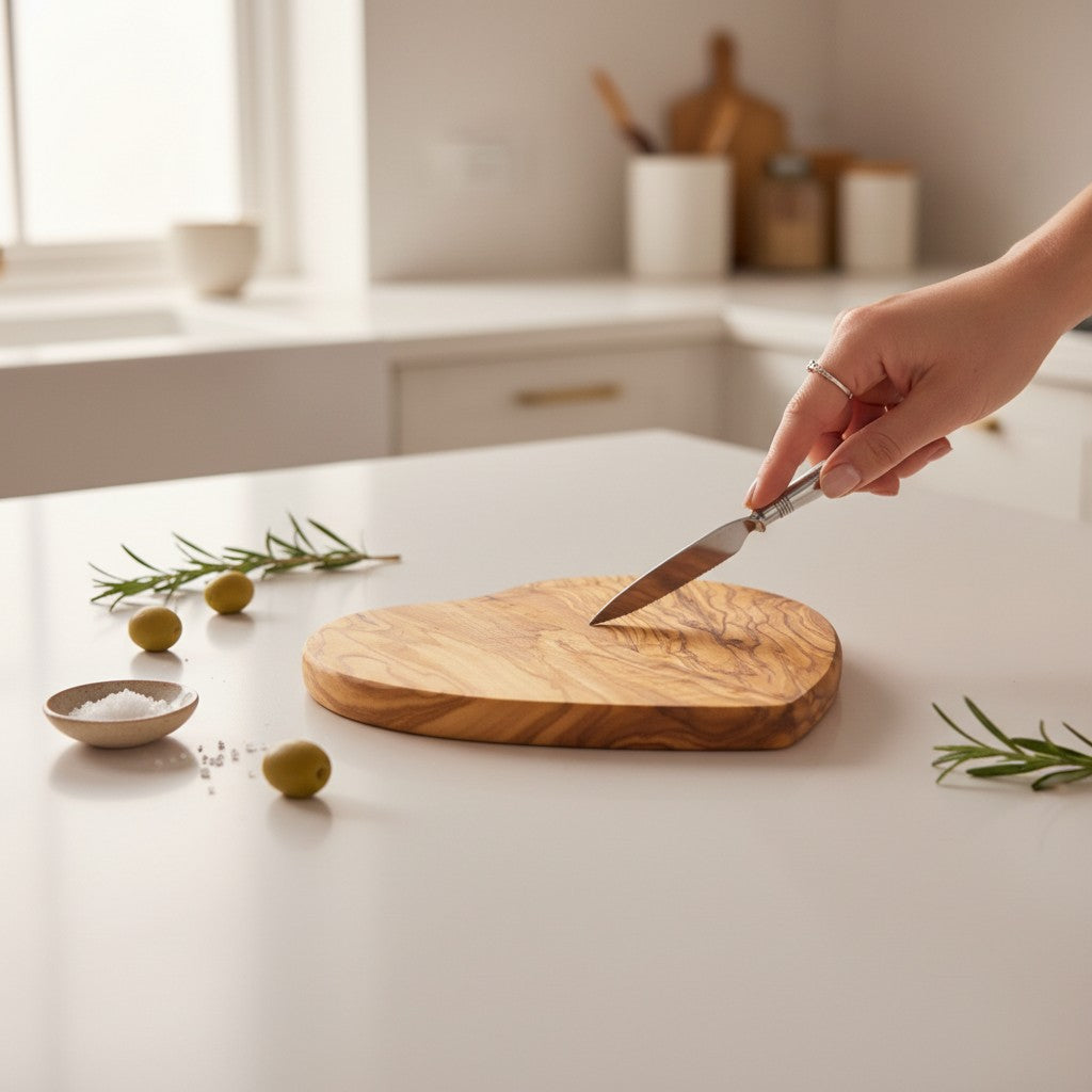 Handmade Olive Wood Heart Shaped Cutting Board | Romantic Gift Cheese & Serving Board | Natural Grain | 20 cm · 25 cm · 30 cm
