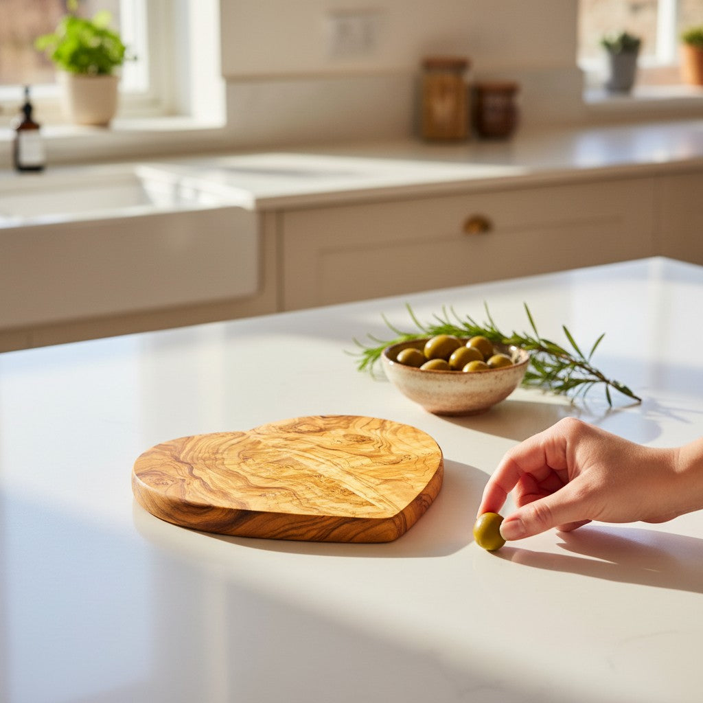 Handmade Olive Wood Heart Shaped Cutting Board | Romantic Gift Cheese & Serving Board | Natural Grain | 20 cm · 25 cm · 30 cm