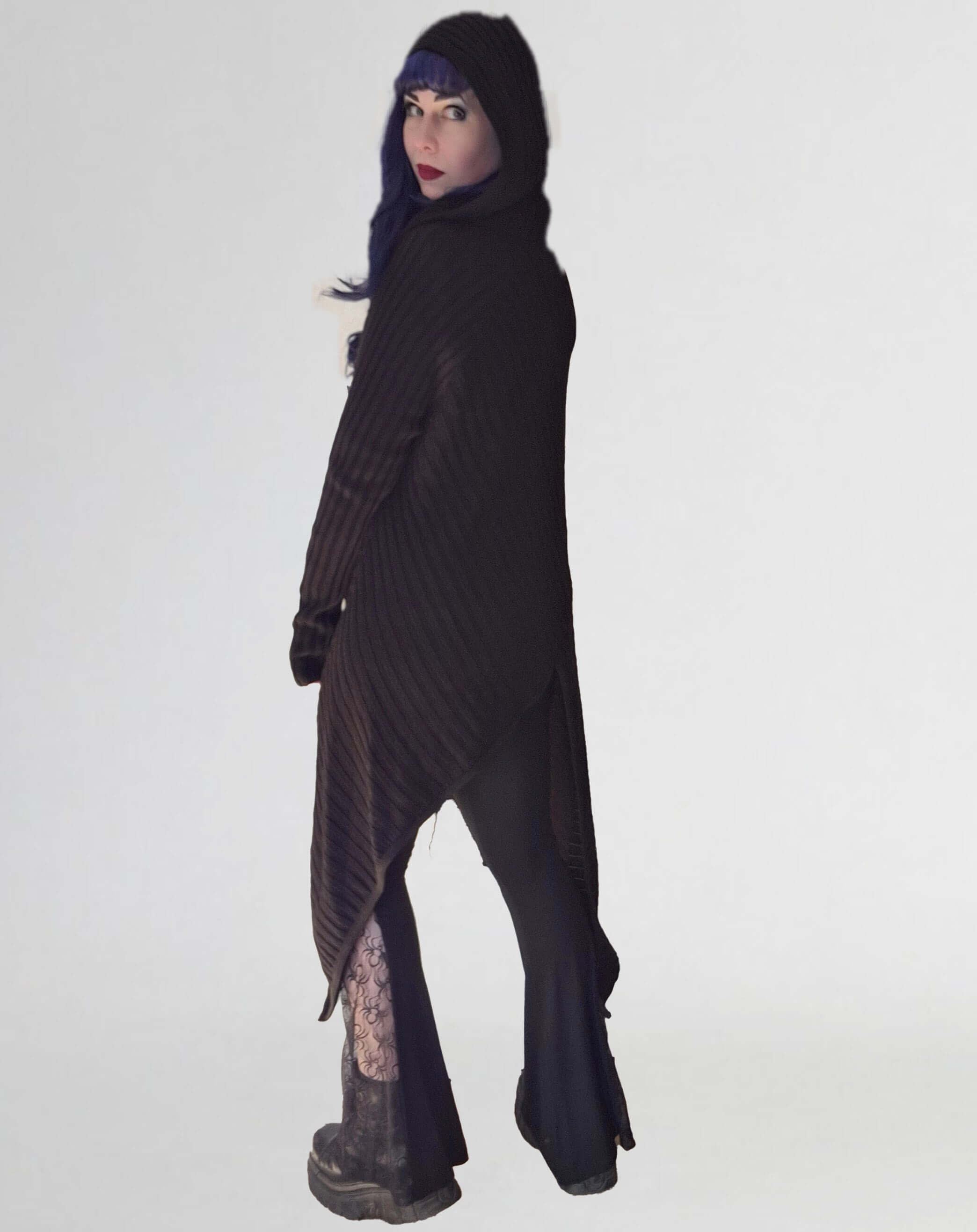 Necessary Evil Ribbed Sabrina Draped Cardigan with Hood