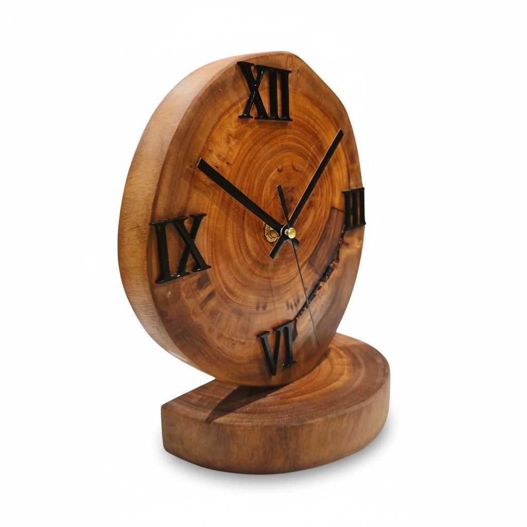 Handcrafted Wood Desk Clock | Luxury Live Edge Mantle Statement Clock