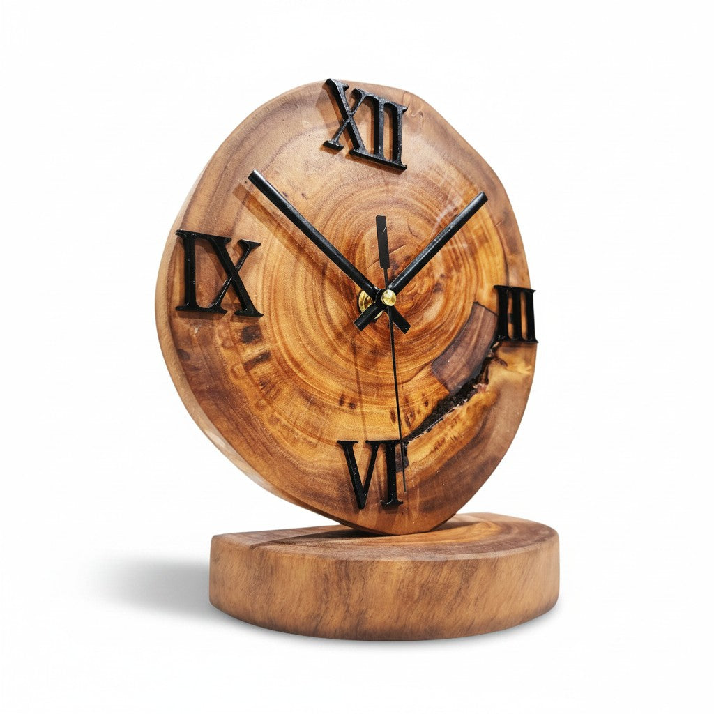 Handcrafted Wood Desk Clock | Luxury Live Edge Mantle Statement Clock