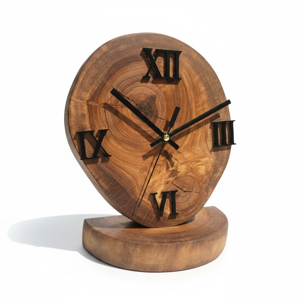Handcrafted Wood Desk Clock | Luxury Live Edge Mantle Statement Clock