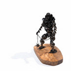 Industrial Steampunk Robot Gladiator Sculpture | Luxury Olive Wood Base Desk Art