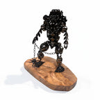 Industrial Steampunk Robot Gladiator Sculpture | Luxury Olive Wood Base Desk Art